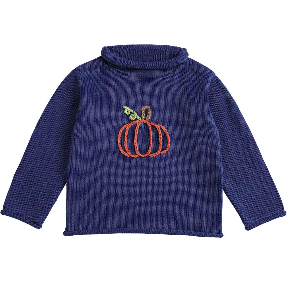 imageMud Pie Baby Boys Kids Blue Pumpkin Rollneck SweaterBlue