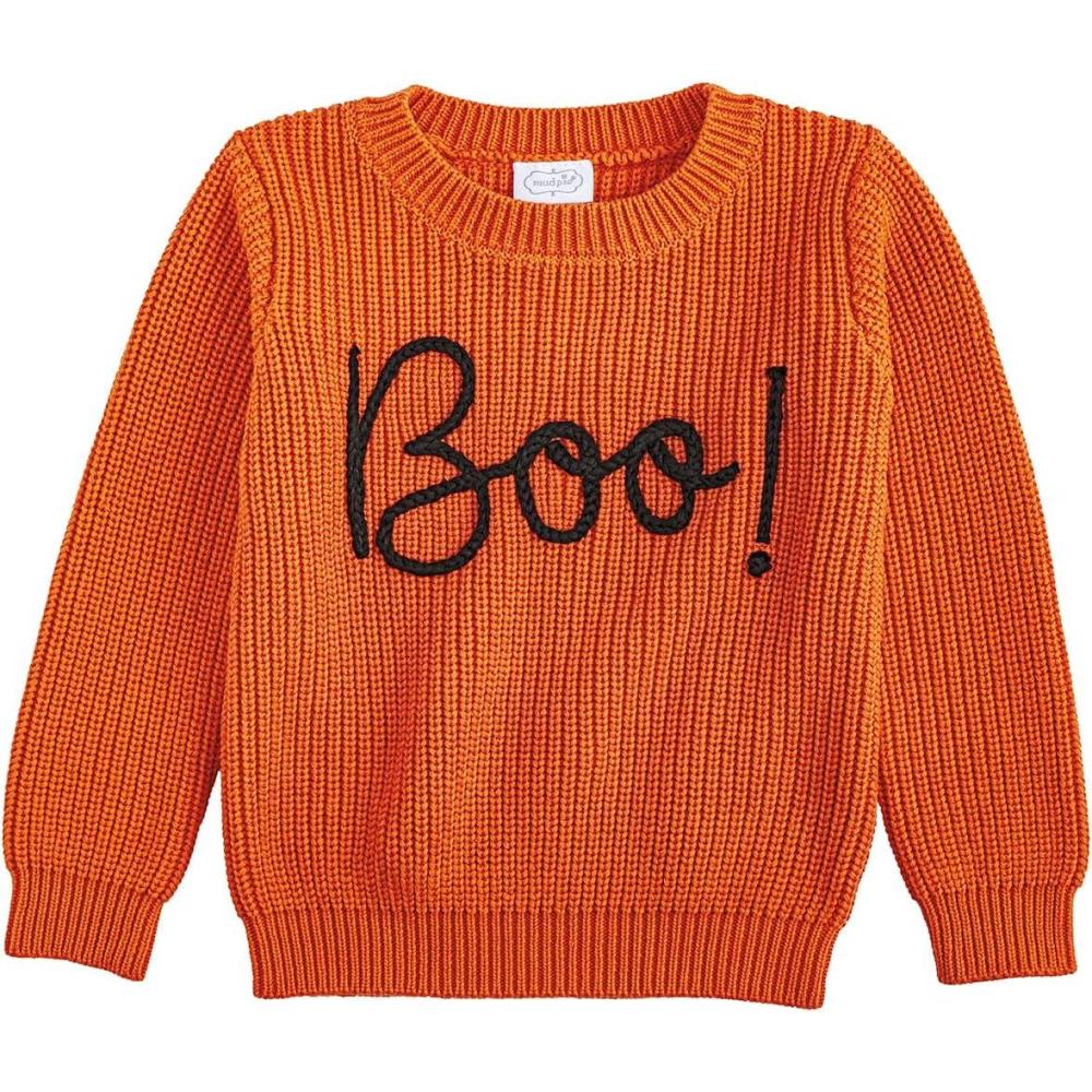 imageMud Pie Baby Boys Kids Boo Chainstitch SweaterOrange