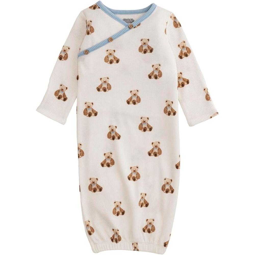 imageMud Pie Baby Boys Kids Teddy Bear Print Gown White