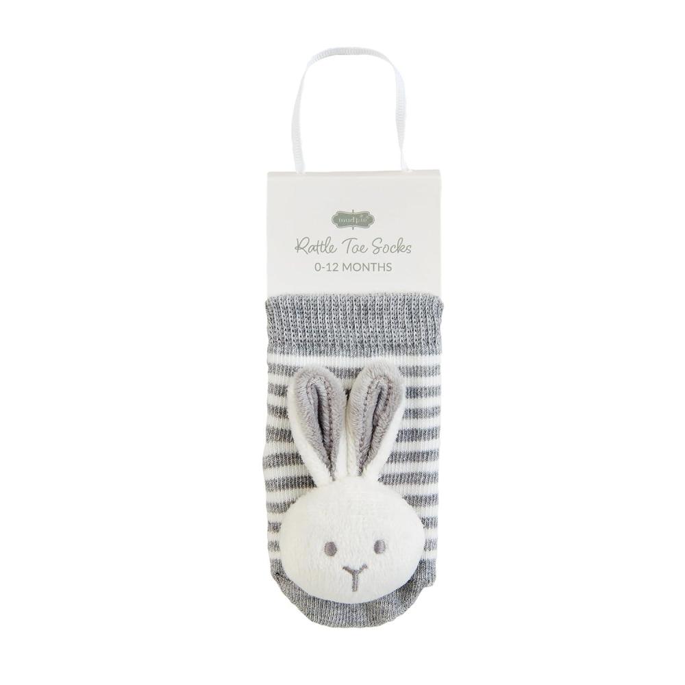 imageMud Pie Baby Bunny Rattle Toe Socks Grey 012MGrey