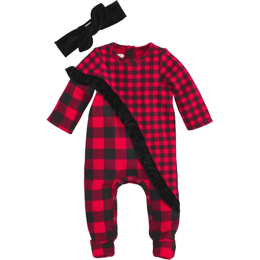 imageMud Pie Baby Girl SleeperVelvet Buffalo Check
