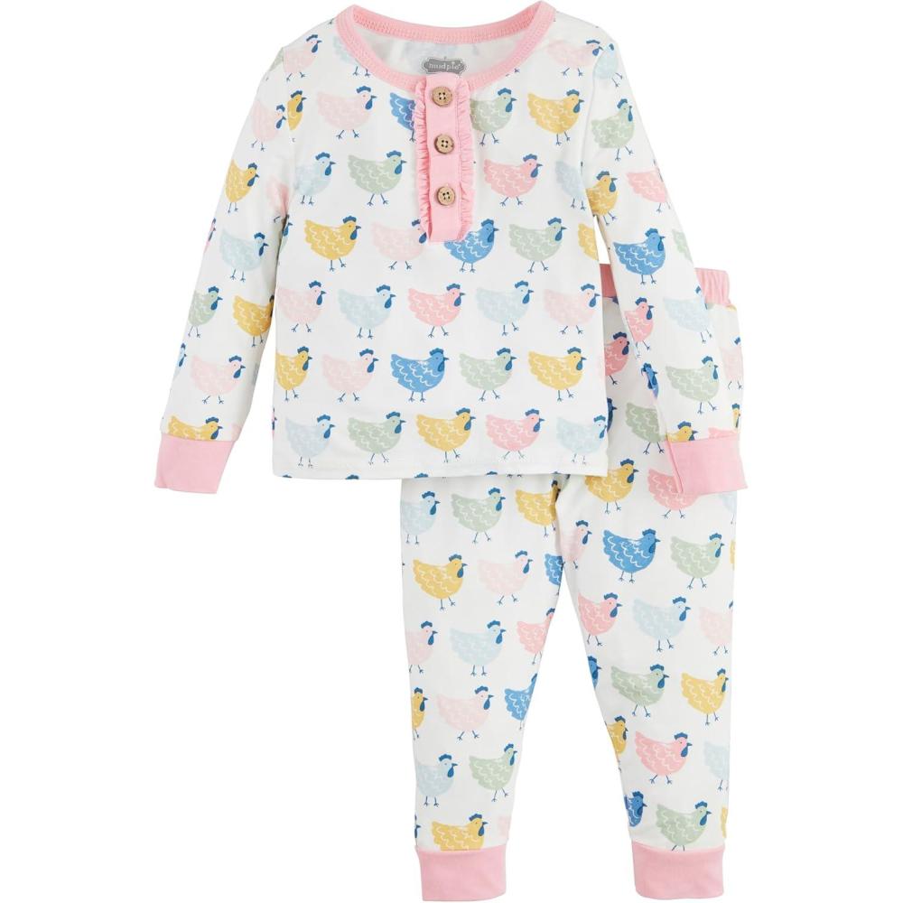 imageMud Pie Baby Girls Childrens Chicken Print PjsChickens