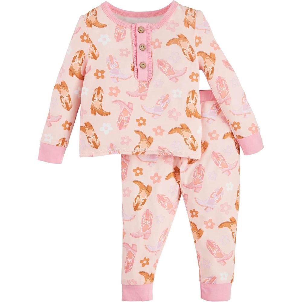 imageMud Pie Baby Girls Childrens Pink Cowboy Print PjsPink