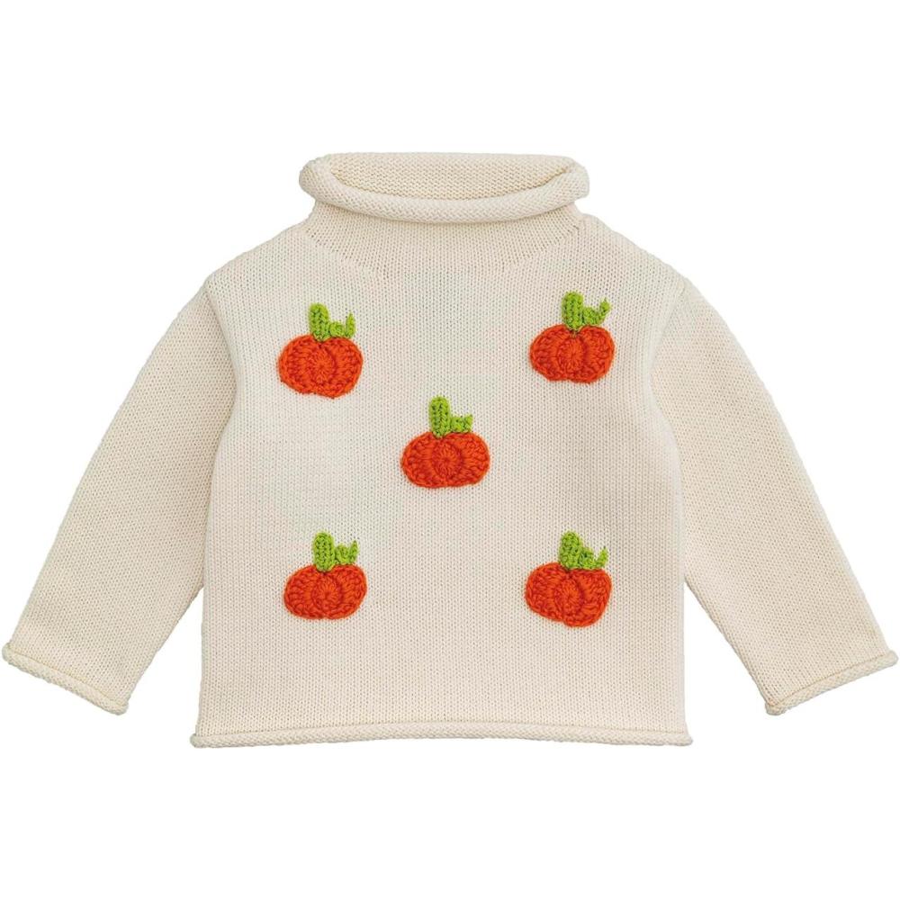imageMud Pie Baby Girls Kids Mini Pumpkin Rollneck SweaterWhite