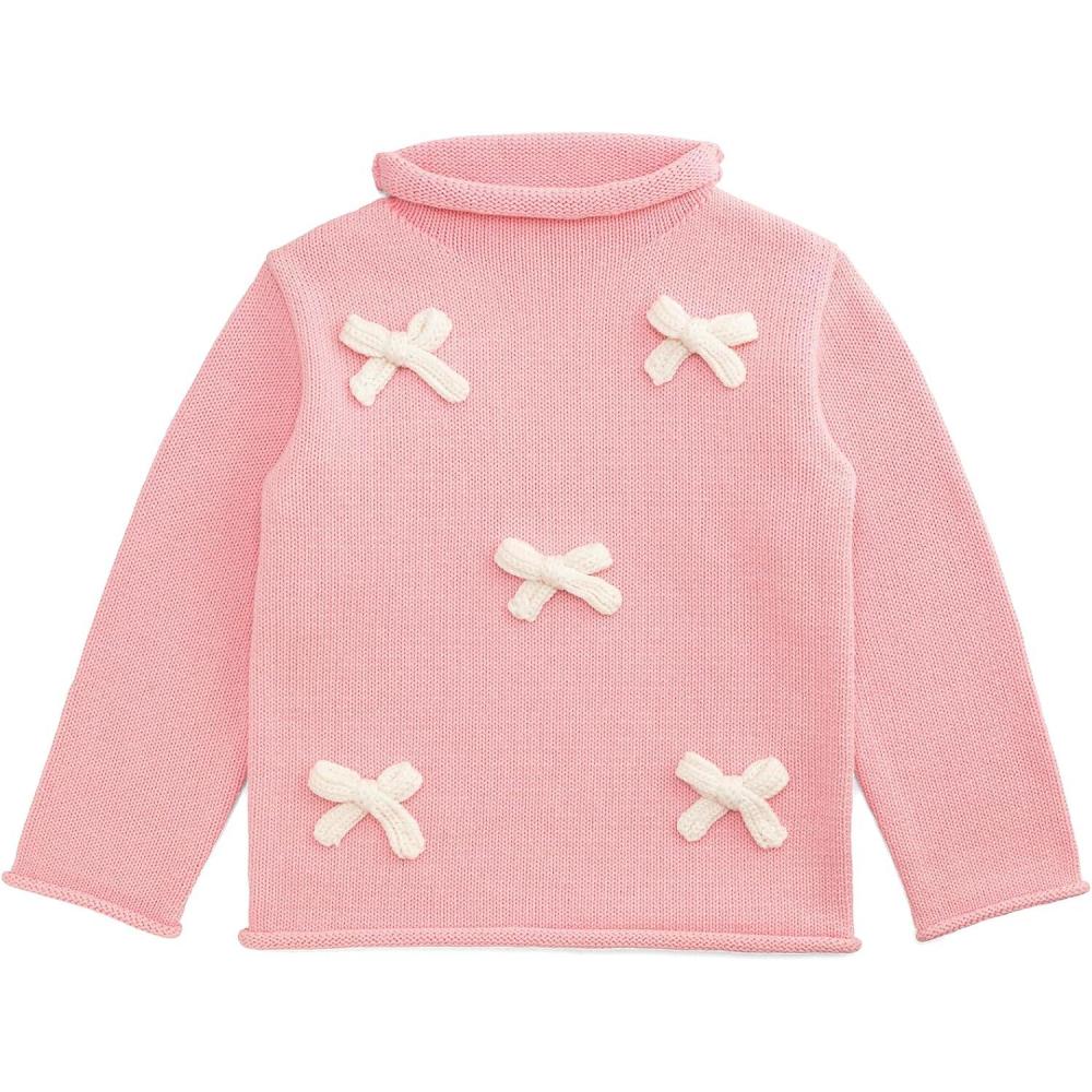 imageMud Pie Baby Girls Kids Pink Bow Rollneck SweaterPink
