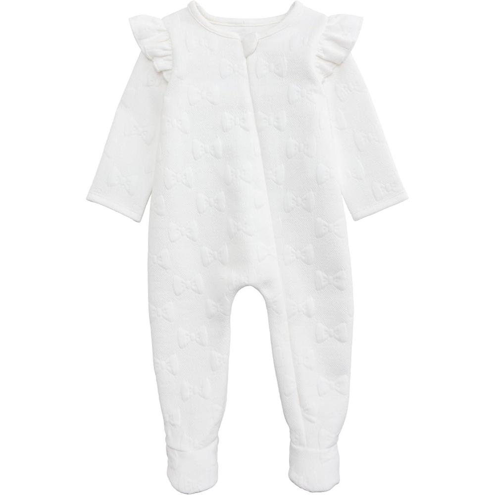 imageMud Pie Baby Girls Mud Pie Baby White Quilted Bow SleeperWhite