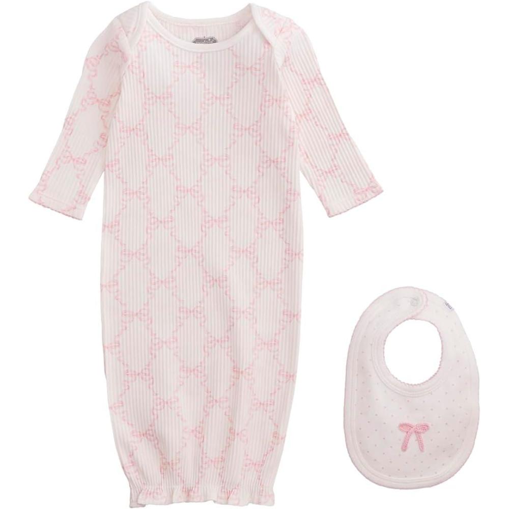 imageMud Pie Baby Girls Mud Pie Kids Bow Print Gown and Bib Set
