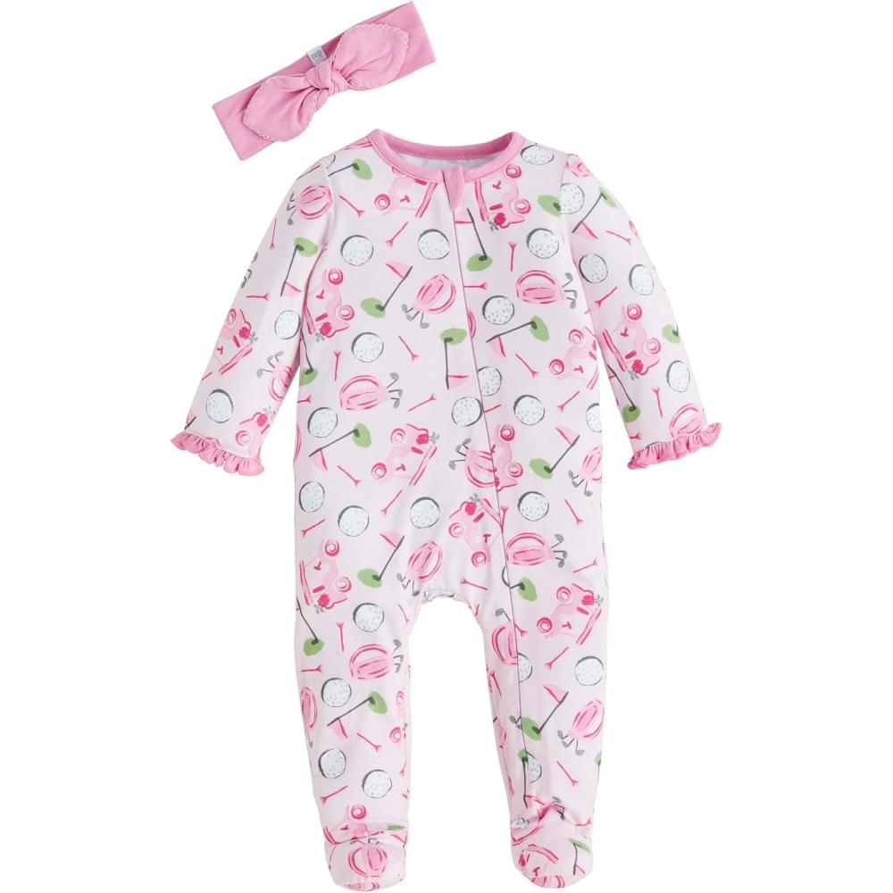 imageMud Pie Childrens Girl Golf Sleeper And HbPink With Ruffles