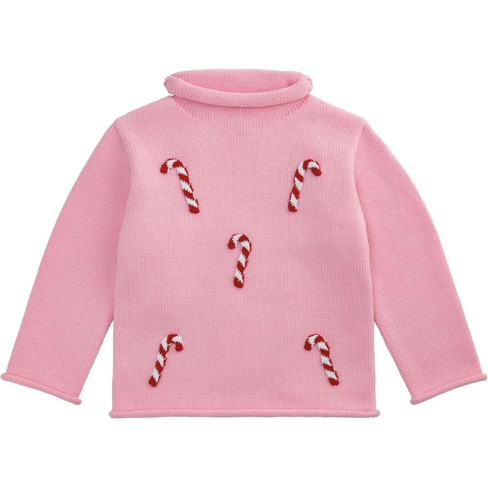 imageMud Pie Girls Kids Christmas Candycane Rollneck SweaterPink