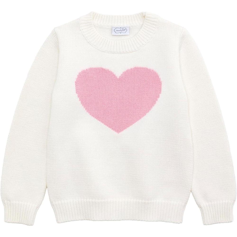 imageMud Pie Girls Kids Valentines Day Heart Intarsia SweaterWhite