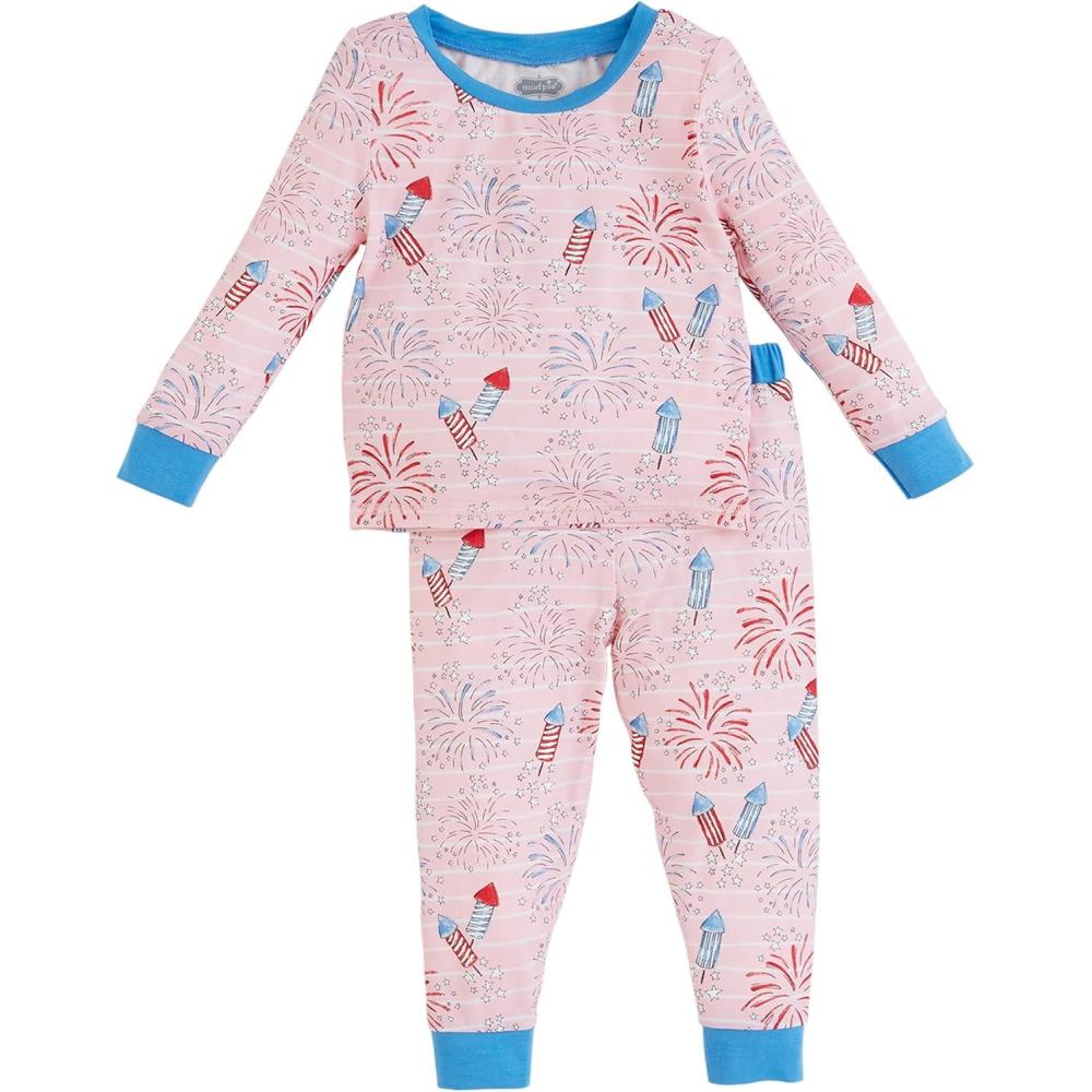 imageMud Pie Girls Pink Firework Glow PjsGirl Firework Glow