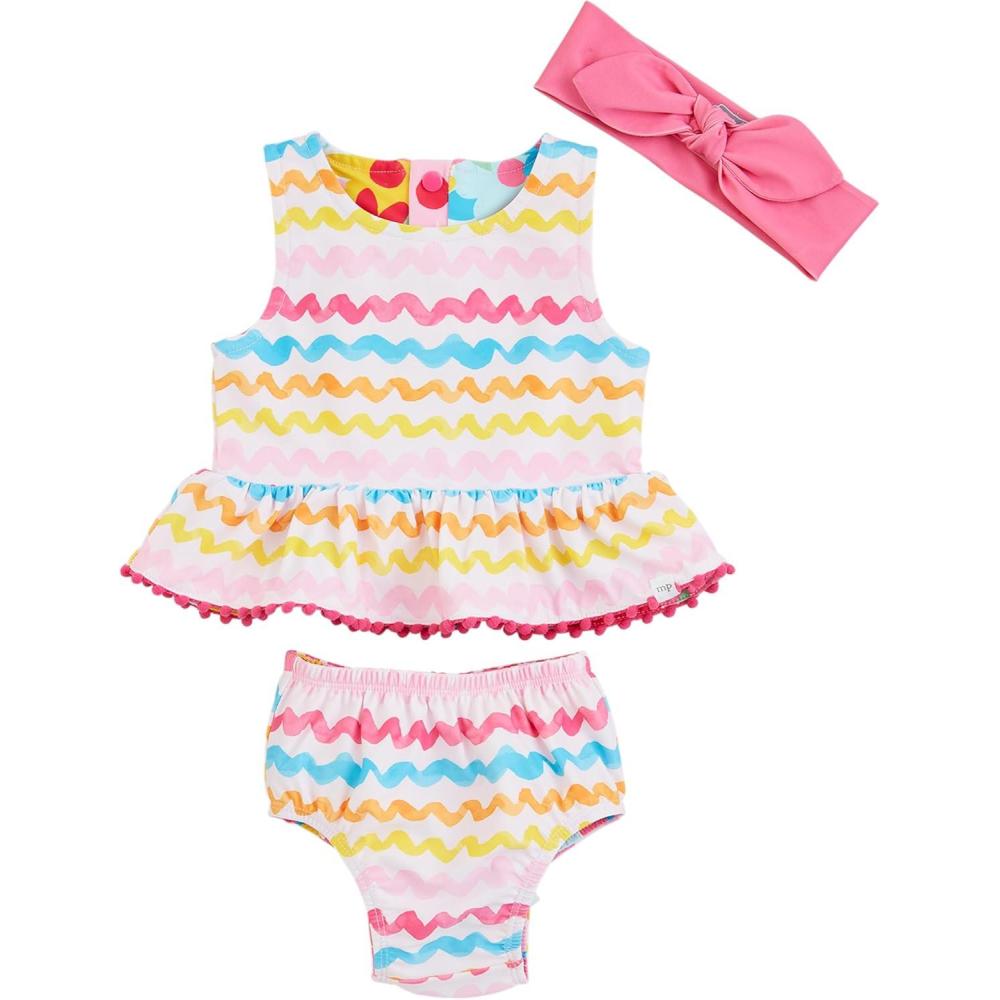 imageMud Pie Girls Standard Rainbow Reversible Two Piece with HeadbandRainbow Reversible