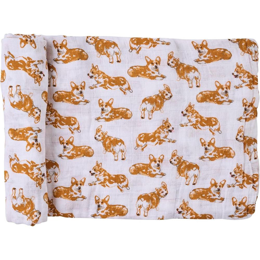imageMud Pie Golden Retriever Print Muslin Baby Swaddle Blanket 47quot x 47quotCorgi
