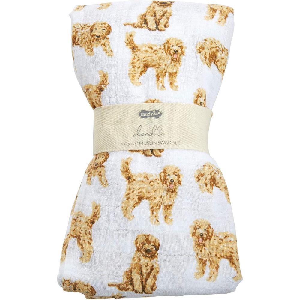 imageMud Pie Golden Retriever Print Muslin Baby Swaddle Blanket 47quot x 47quotGolden Doodle