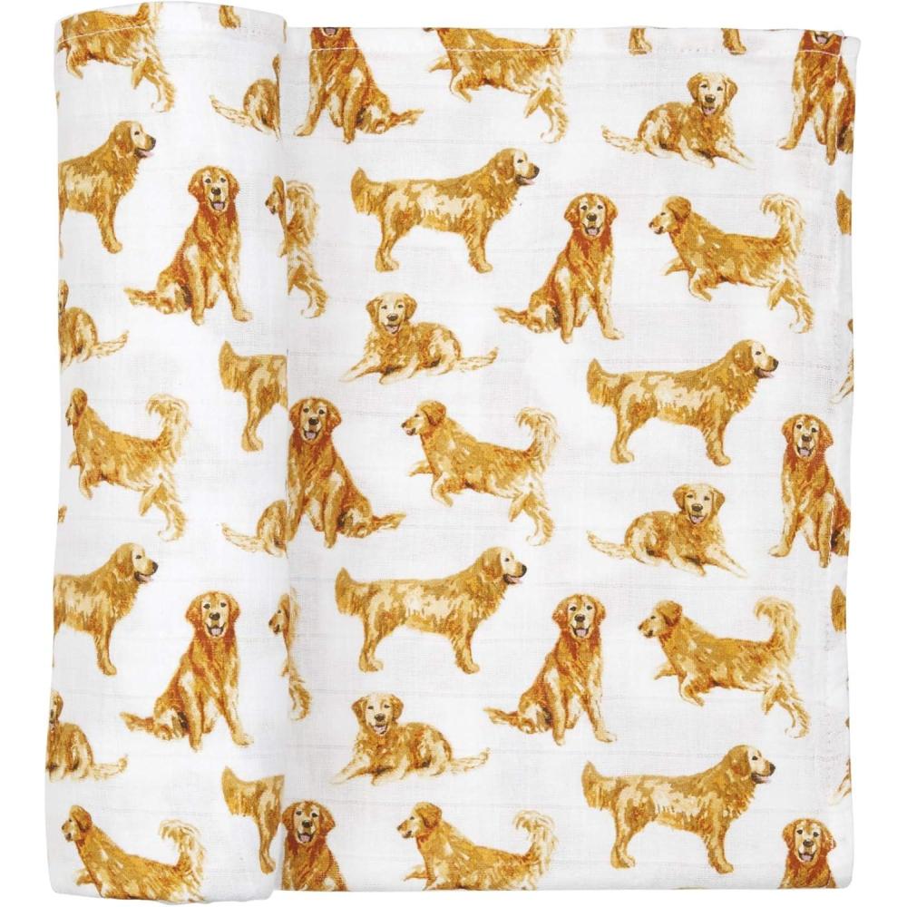 imageMud Pie Golden Retriever Print Muslin Baby Swaddle Blanket 47quot x 47quotGolden Retriever