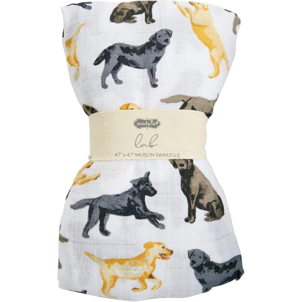 imageMud Pie Golden Retriever Print Muslin Baby Swaddle Blanket 47quot x 47quotLabrador Retriever