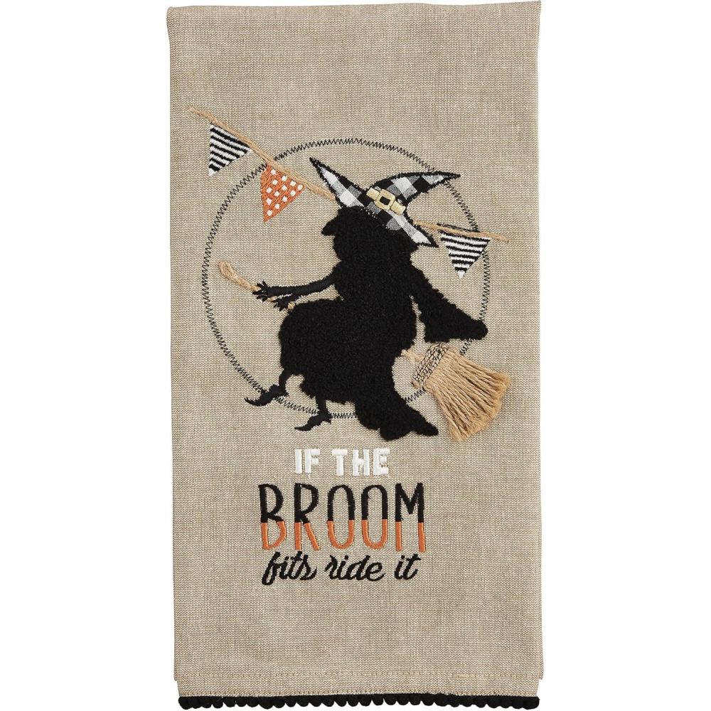 imageMud Pie Halloween Embellished Tea Towel Broom 26quot x 18quot