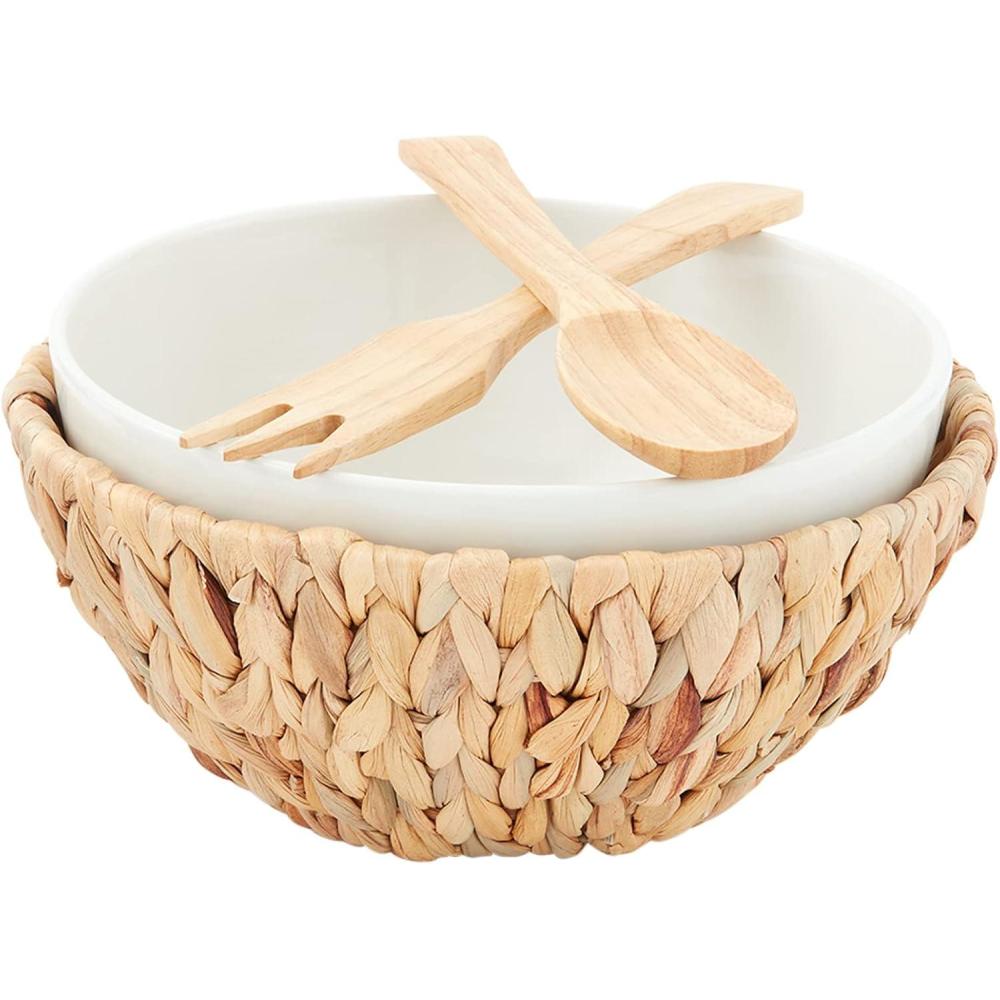 imageMud Pie Water Hyacinth Serving Bowl Set WhiteTan bowl 45quot x 10quot dia