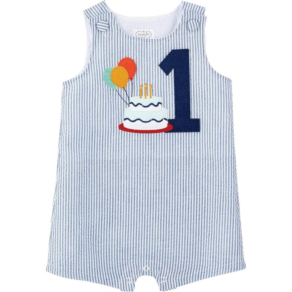 imageMud Pie babyboys Birthday Boy Seersucker Shortall1