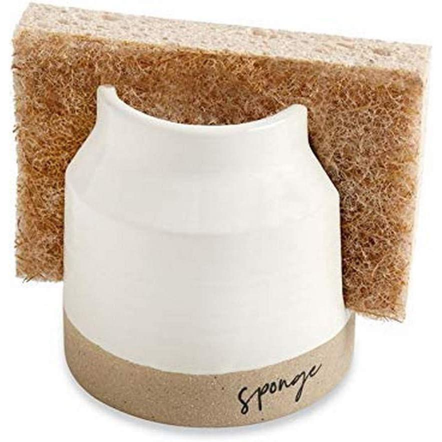 imageMud Pie 41220001 Stoneware Sponge Holder 3 12quot x 3 12quot Brown and White