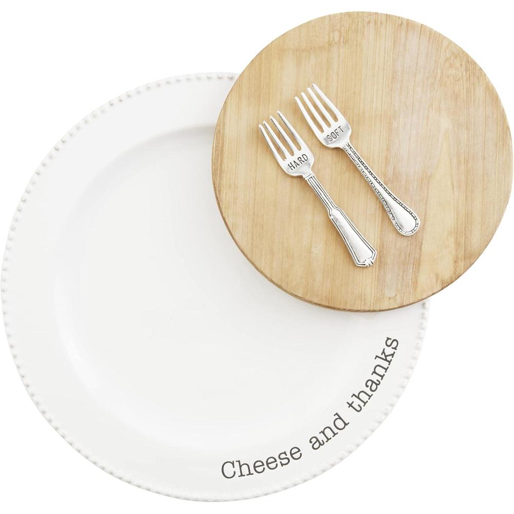 imageMud Pie 85 Circa Cheese Set White 105quot 65quot 425quot plate 10 12quot dia  board 6 12quot dia  fork 4 14quot
