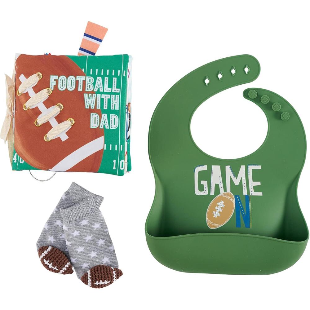 imageMud Pie Baby Football With My Dad Gift Box Set  Includes Silicone Bib Plush Book and Football Rattle Toe Socks