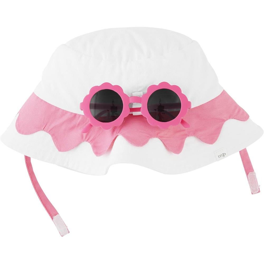 imageMud Pie Baby Girl Hat ampamp Sunglasses SetWhite With Pink