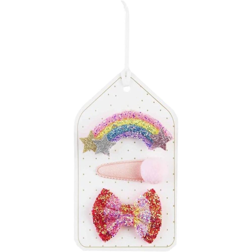 imageMud Pie Baby Girls Glitter Hair Clip Set Rainbow 12quot x 2 34quot