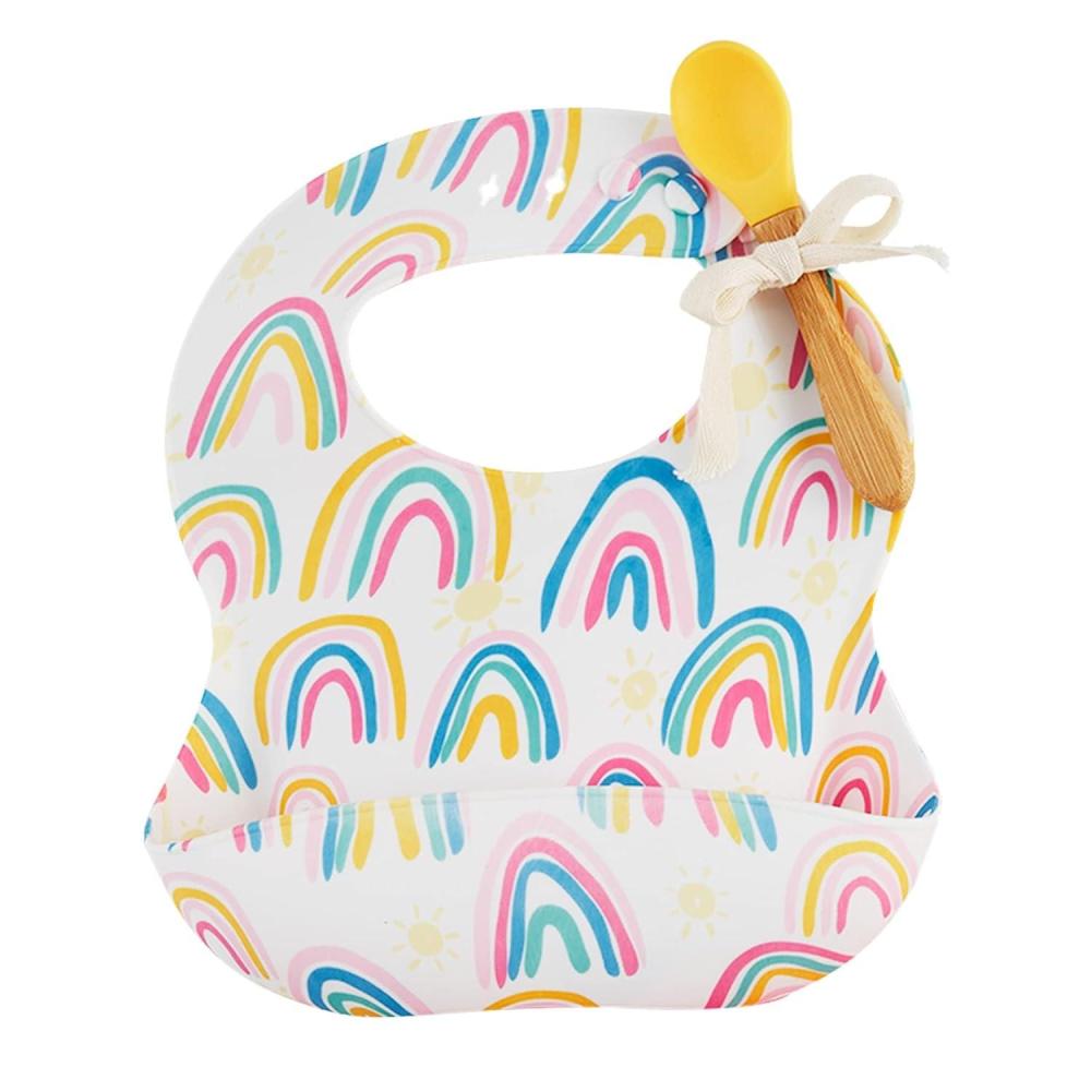 imageMud Pie Baby Girls Silicone Bib ampamp Spoon Set Multi Rainbow