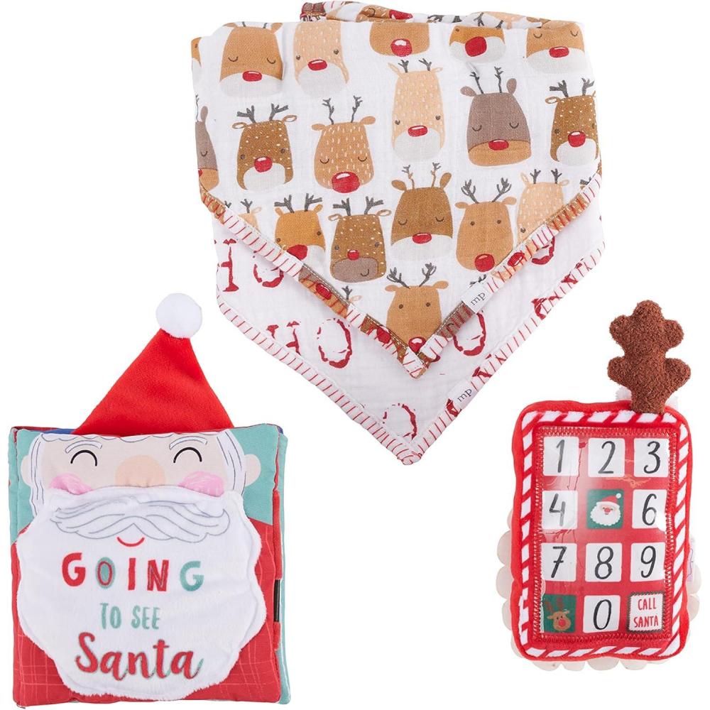 imageMud Pie Baby Santa Gift Box Set  Includes Christmas Baby Bib Plush Toy and Photo Memory Book