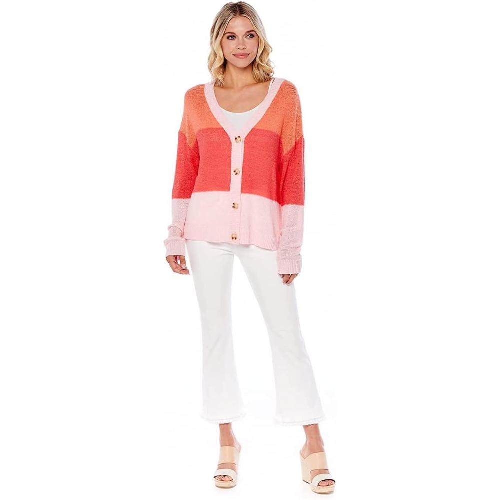 imageMud Pie Barker Womens Button Down Cardigan Coral SmallMedium