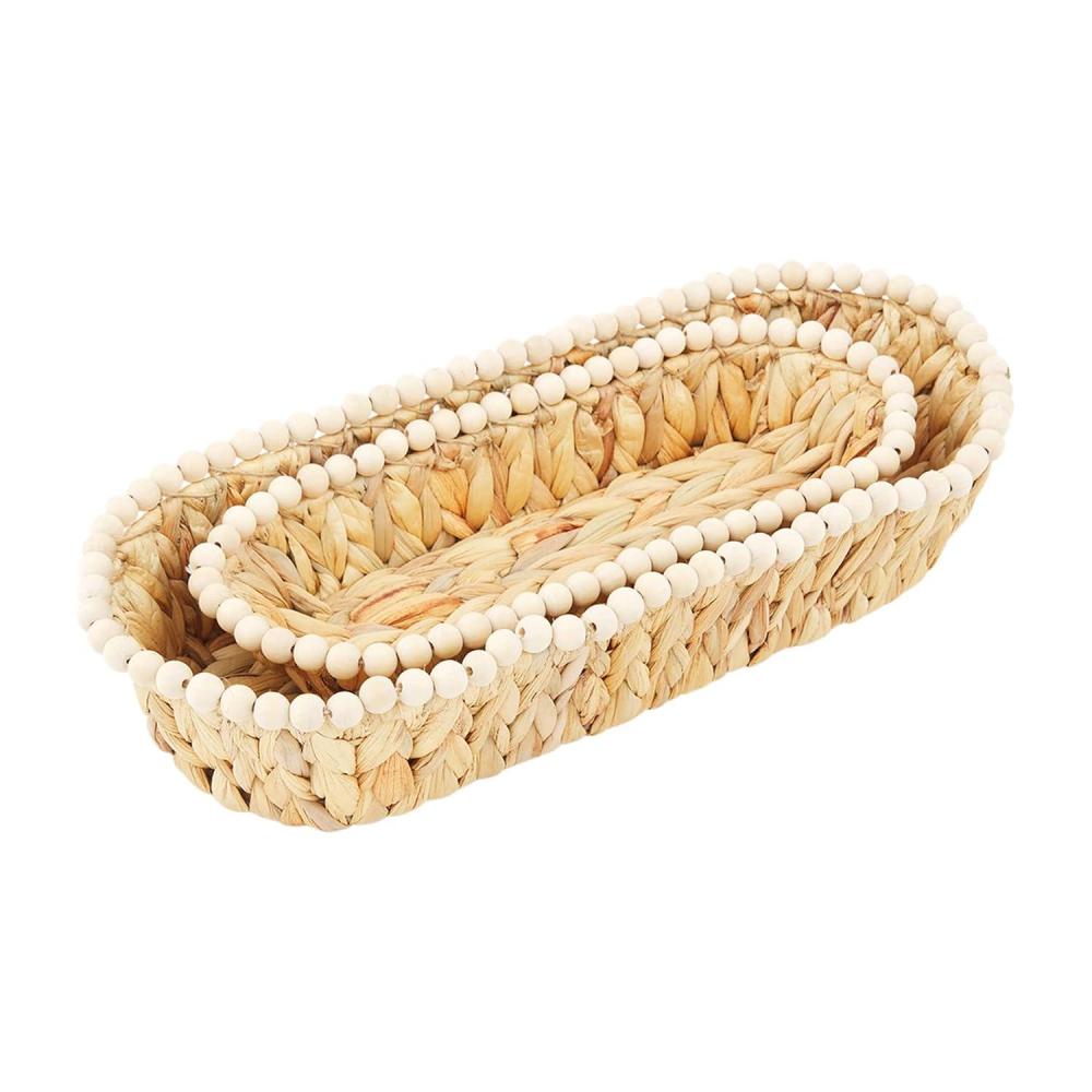 imageMud Pie Beaded Hyacinth Nested Basket Set Beaded Small 5quot x 12 12quot  Large 6 12quot x 16 12quot