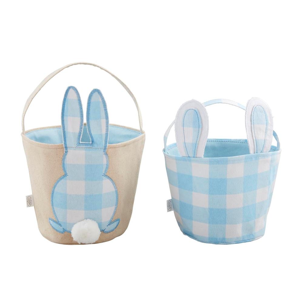 imageMud Pie Check Bunny Basket Boy 7 12quot x 8 12quot