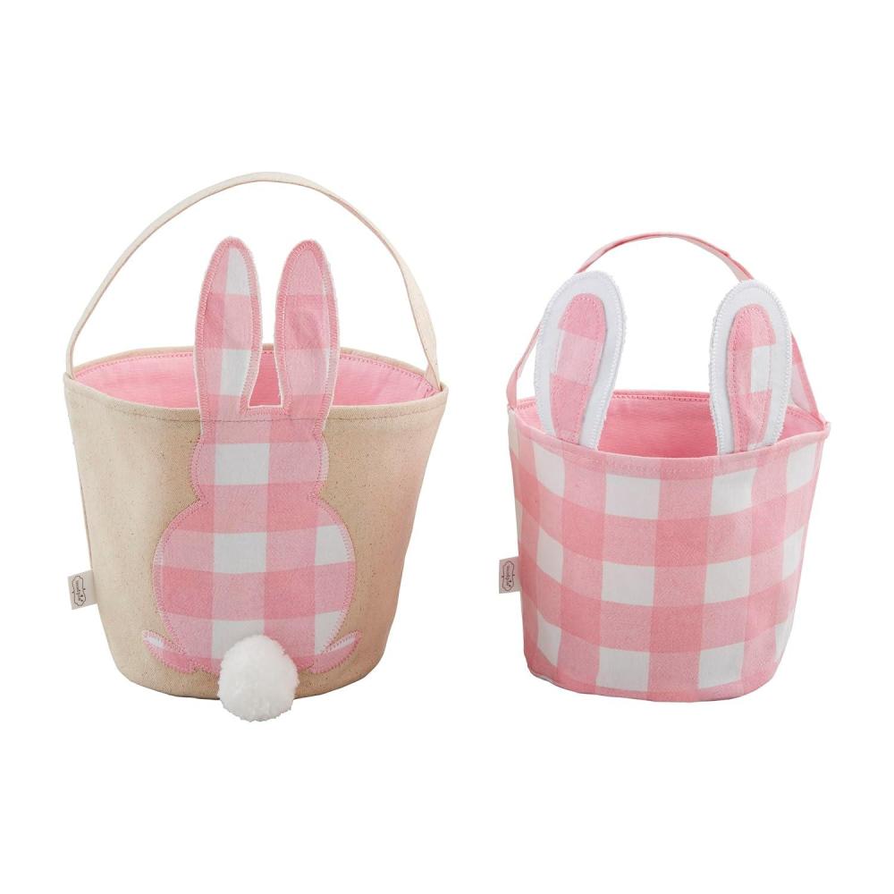imageMud Pie Check Bunny Basket Girl 7 12quot x 8 12quot