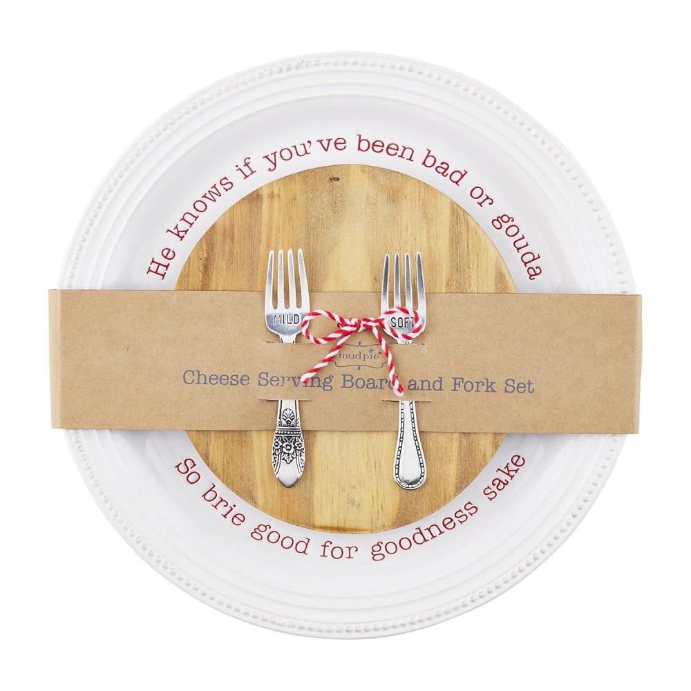 imageMud Pie Cheese Plate And Board Set White Wood Board 725quot dia