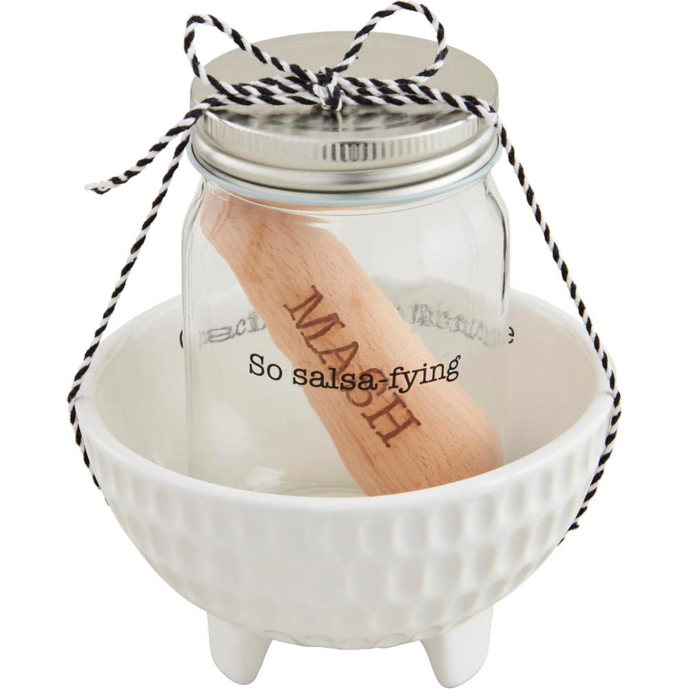 imageMud Pie Circa Salsa Guac Set bowl 3quot x 5quot dia  jar 4 14quot x 3 14quot dia  muddler 4quot