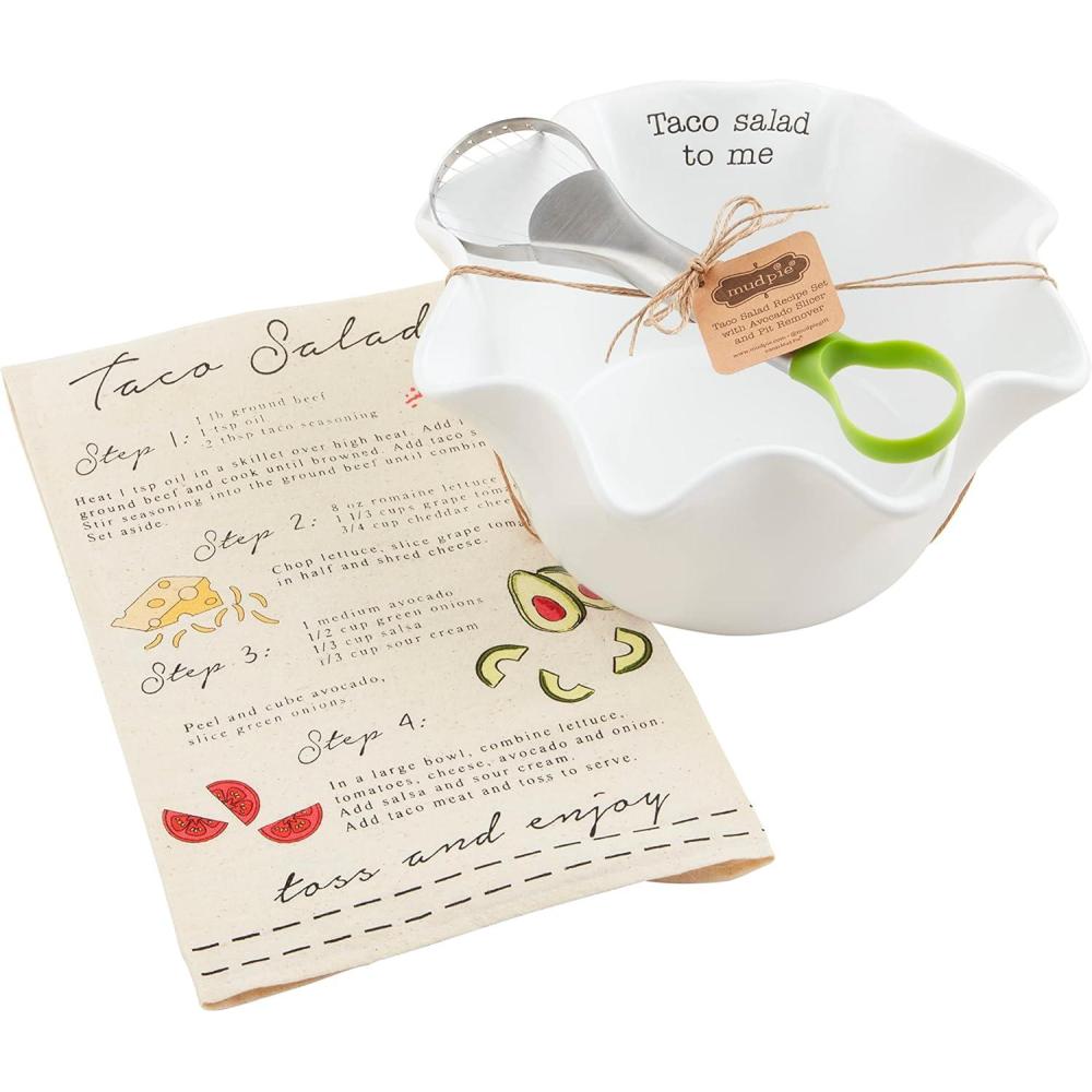 imageMud Pie Circa Taco Salad Bowl and Towel Set White 5quot x 10quot dia