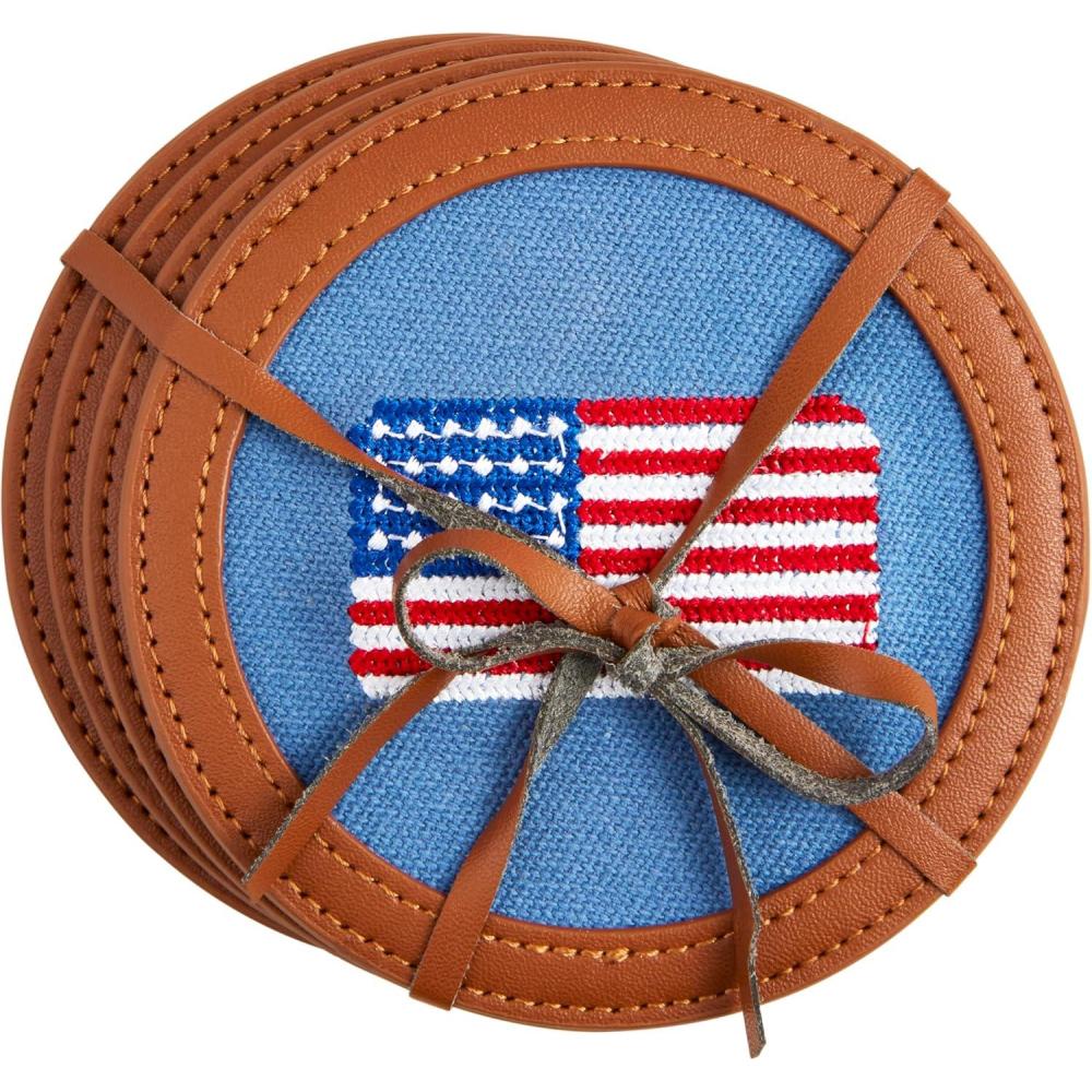 imageMud Pie Embroidered Flag Coaster Set 4quot dia