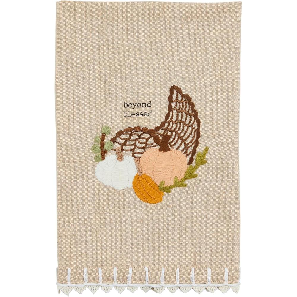imageMud Pie Embroidery Crochet Towel Cornucopia 21quot x 14quot