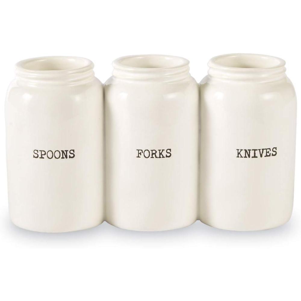 imageMud Pie Farmhouse Ceramic Triple Utensil Holder
