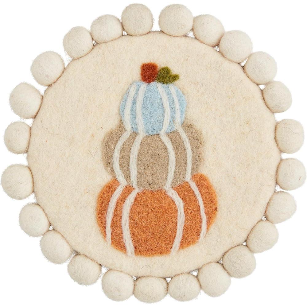 imageMud Pie Felt Stacked Pumpkin Trivet 8quot dia