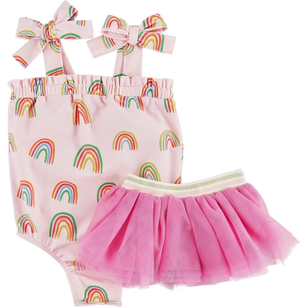 imageMud Pie Girls Baby Swimsuit ampamp Tutu SetRainbow