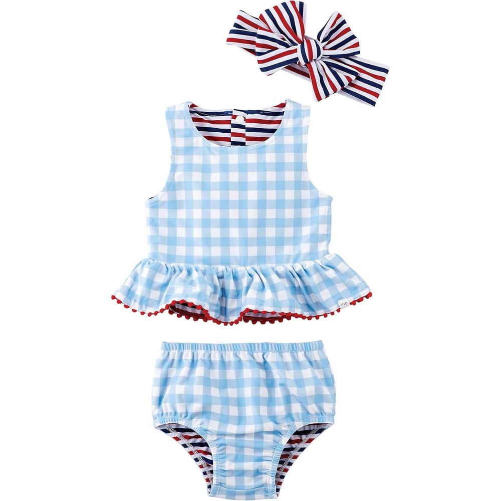 imageMud Pie Girls Reversible Swimsuit ampamp Headband SetBlue