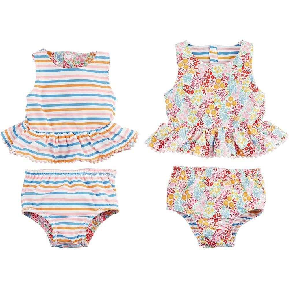 imageMud Pie Girls Reversible Swimsuit ampamp Headband SetFloralStripe