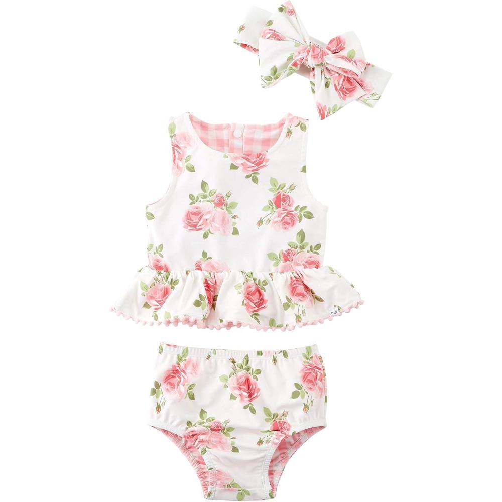 imageMud Pie Girls Reversible Swimsuit ampamp Headband SetPink