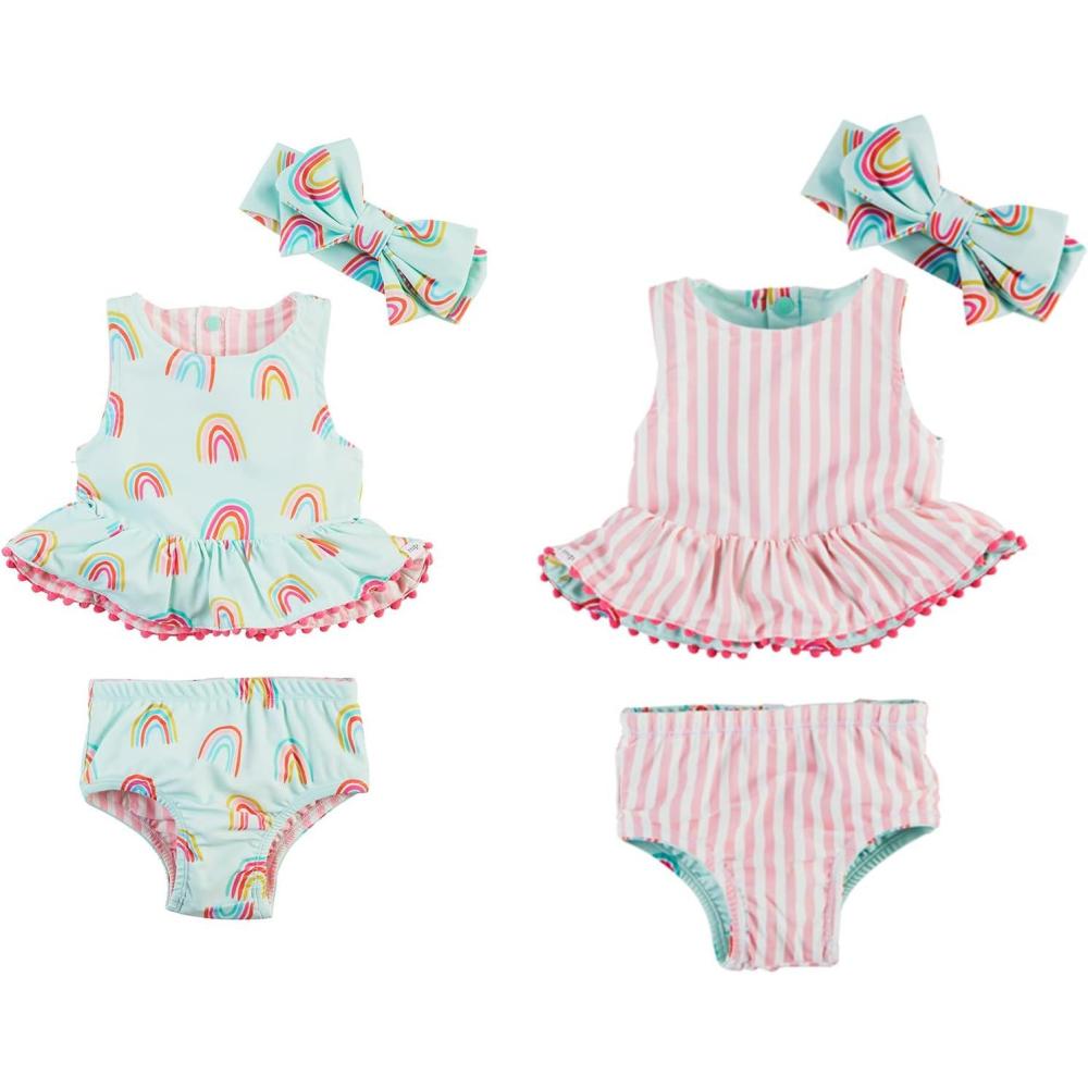 imageMud Pie Girls Reversible Swimsuit ampamp Headband SetRainbow