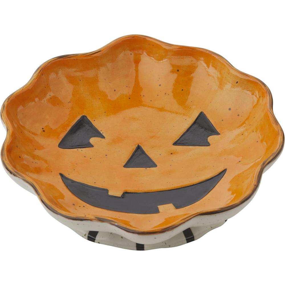 imageMud Pie Halloween Stoneware Candy Bowl Dish Pumpkin 2 14quot x 8 34quot diaPumpkin