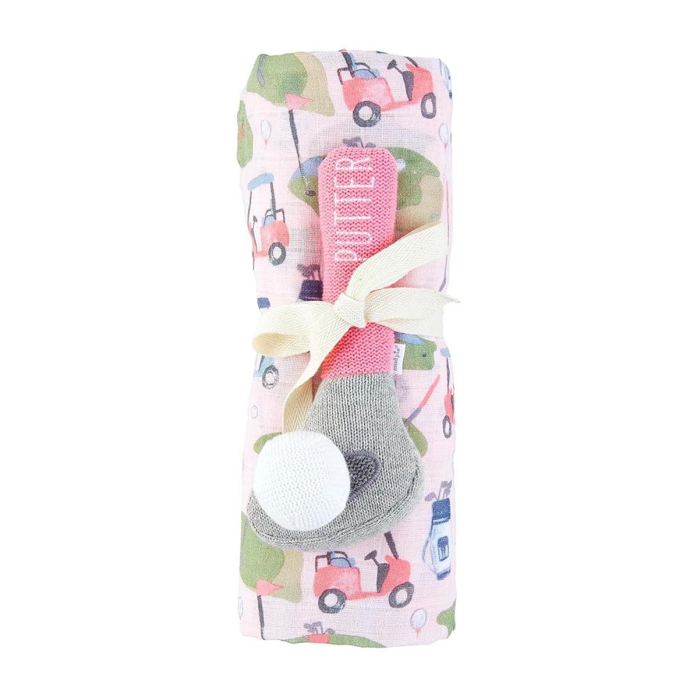 imageMud Pie Pink Golf Swaddle and Rattle
