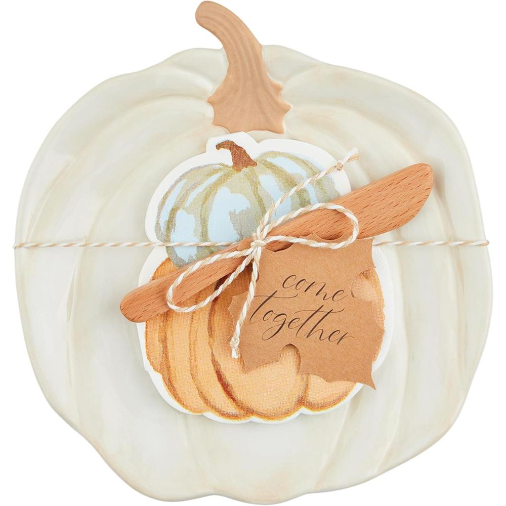 imageMud Pie Pumpkin Cheese Sets Cream plate 8 14quot x 7 34quot  spreader 5quot  napkins appox 5quot x 5quot