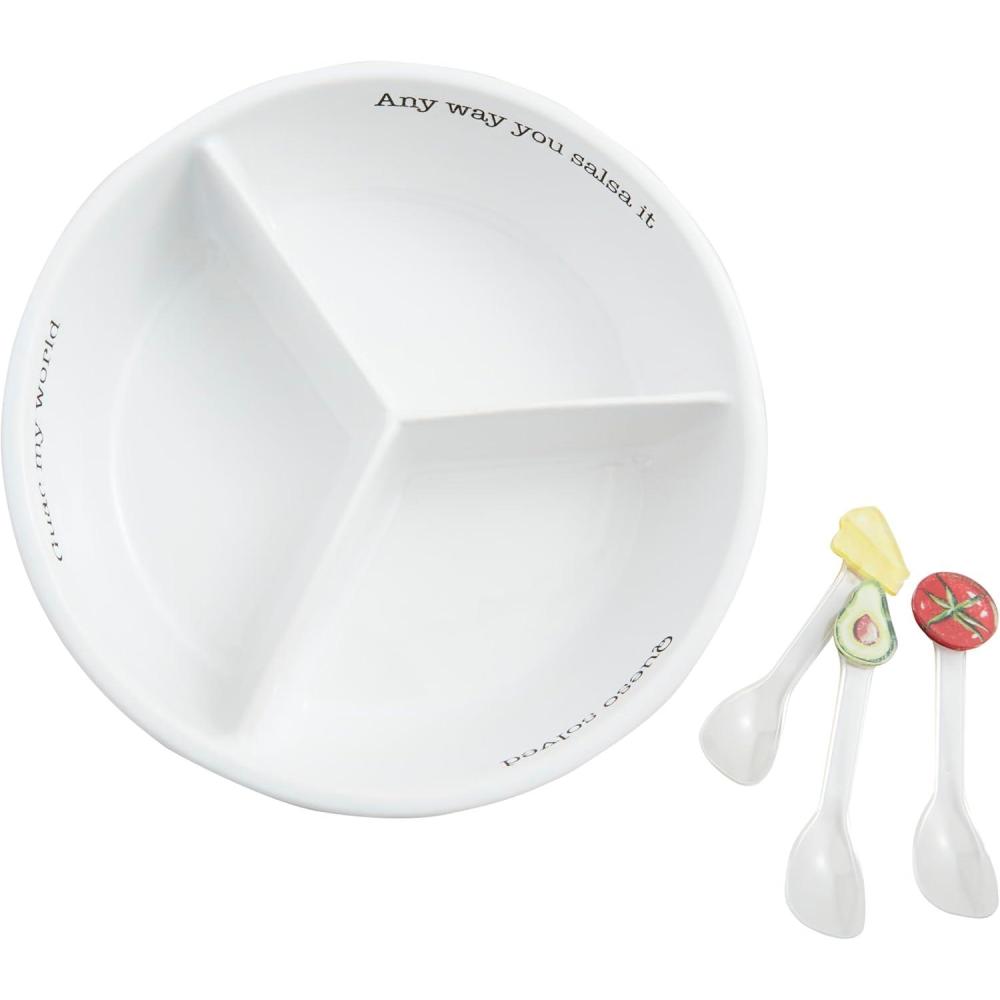 imageMud Pie Salsa Guac Queso Triple Tidbit dish 3 12quot x 8 14quot dia  spoon 3 34quot
